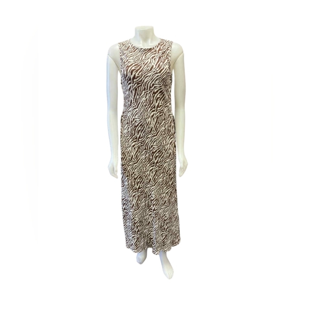 Wayf Zebra Print Maxi Dress Brown/Creme Size Medium EUC